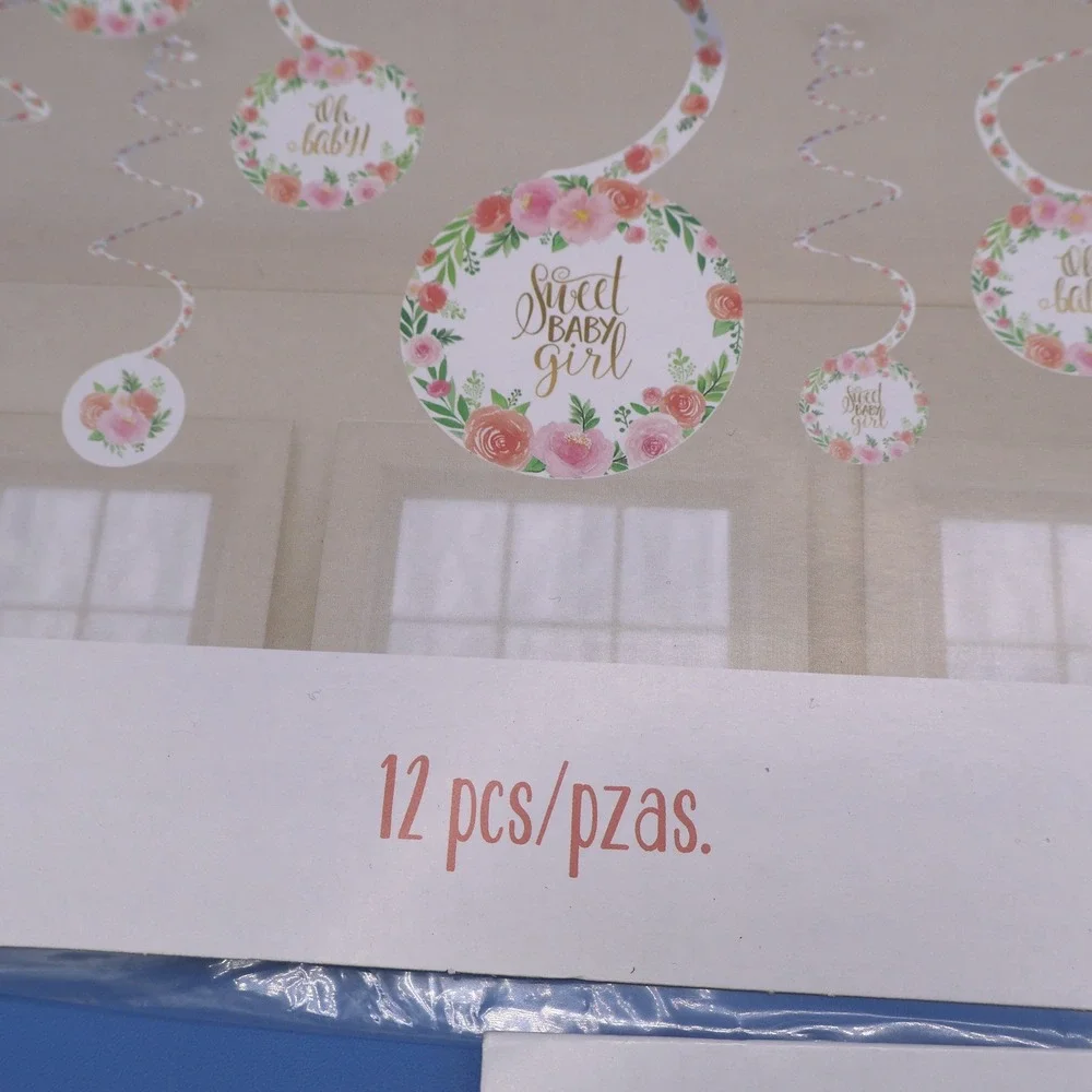 Sweet Baby Girl Swirl Decorations 12 Pcs Party Ceiling Hanging Lot of 3